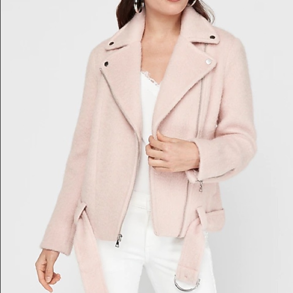 NWT Express Wool-Blend Belted Moto Jacket